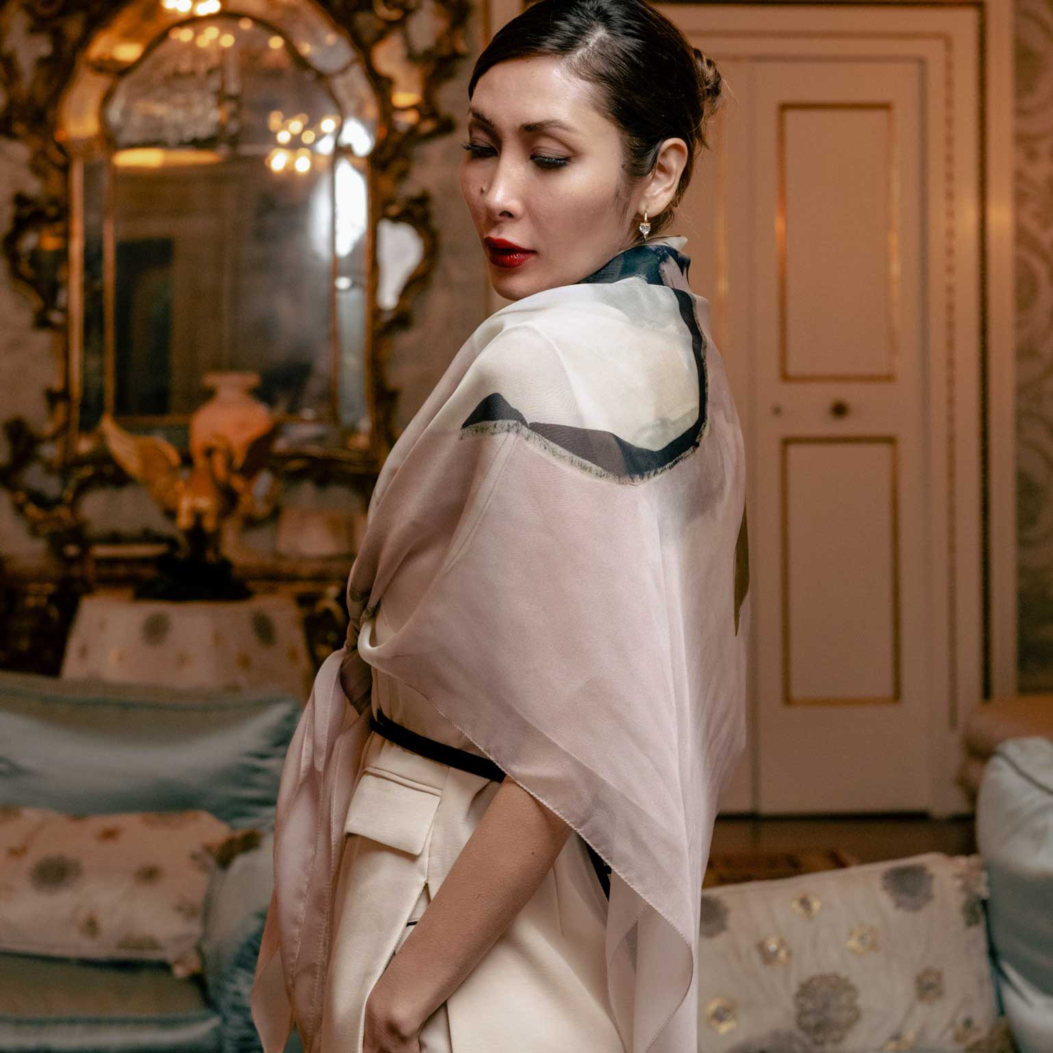 Extra large sheer silk wrap shawl made in Italy