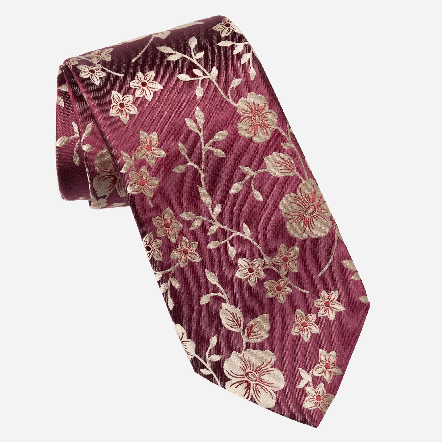 Burgundy Floral Italian Silk Jacquard Tie