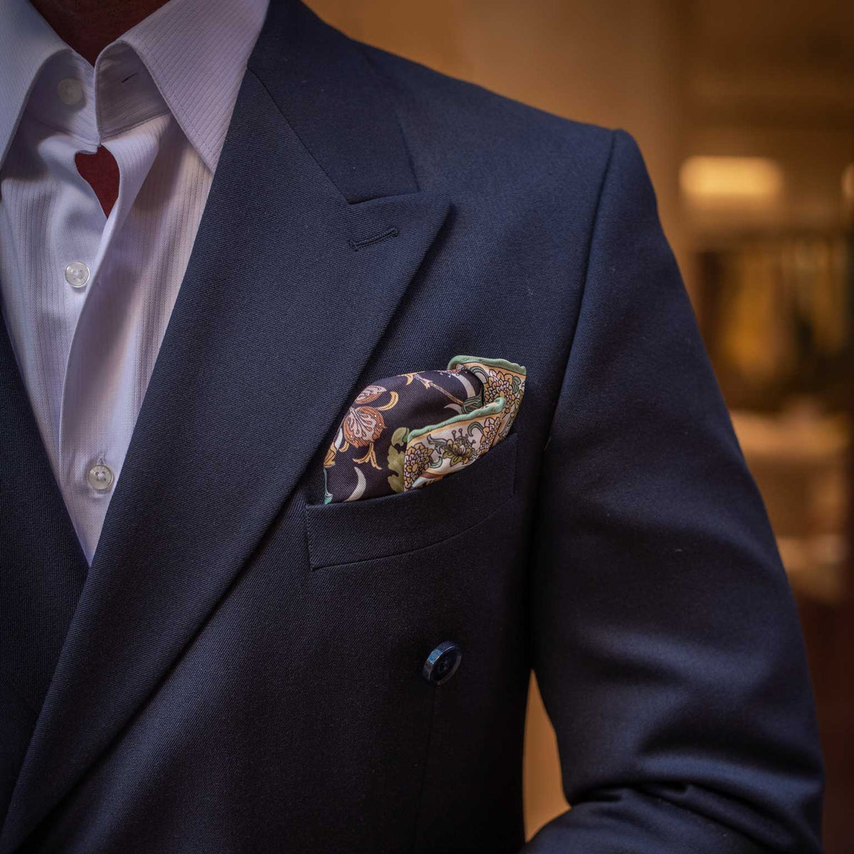 Italian Silk Pocket Square Black Floral