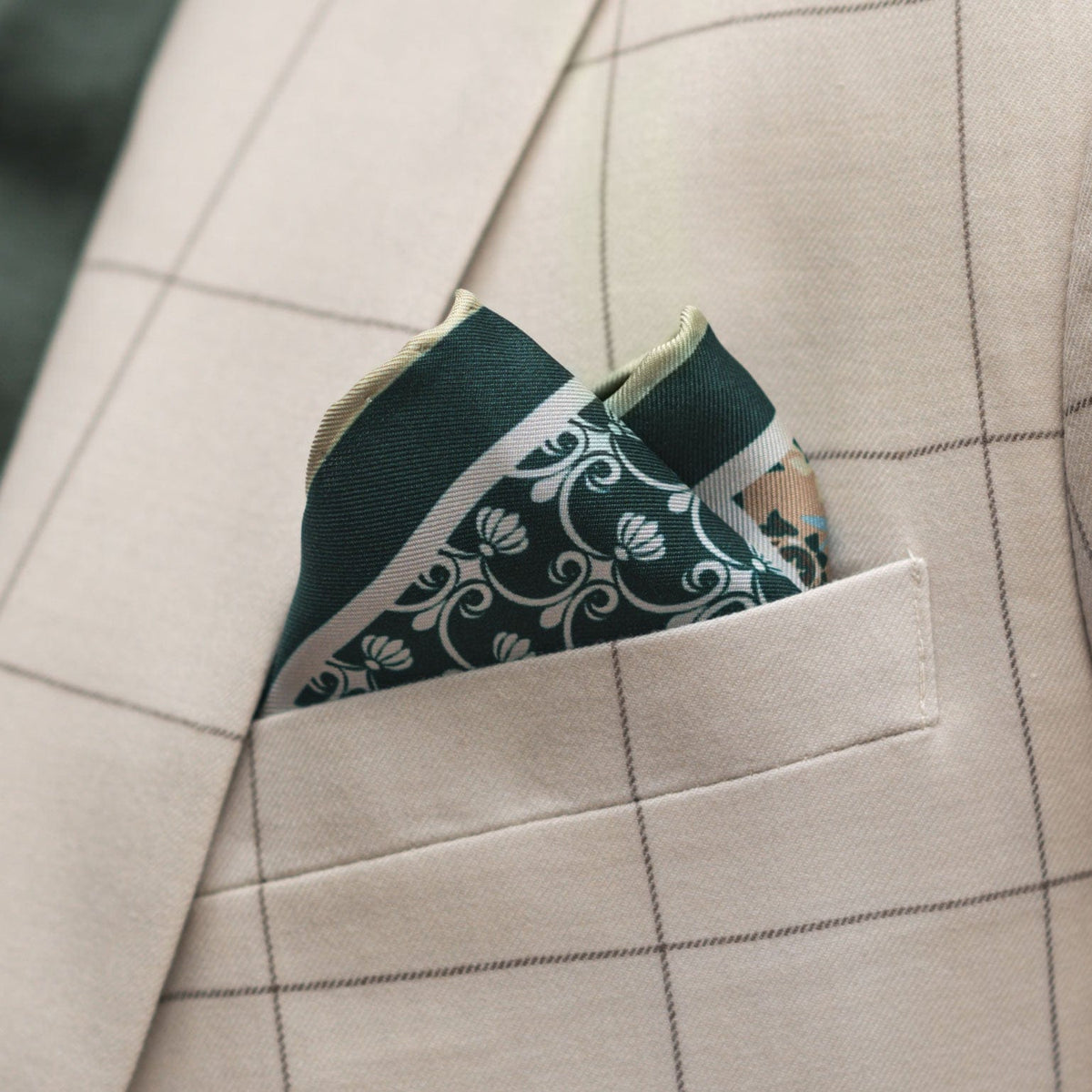 Luxury green silk pocket square made in italy