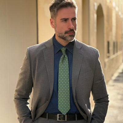 Green Italian silk handmade necktie