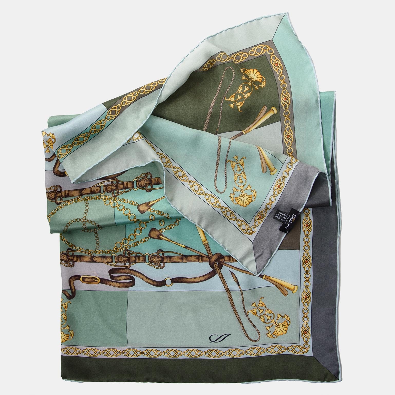 Italian Silk Satin Equestrian Scarf Mint Green