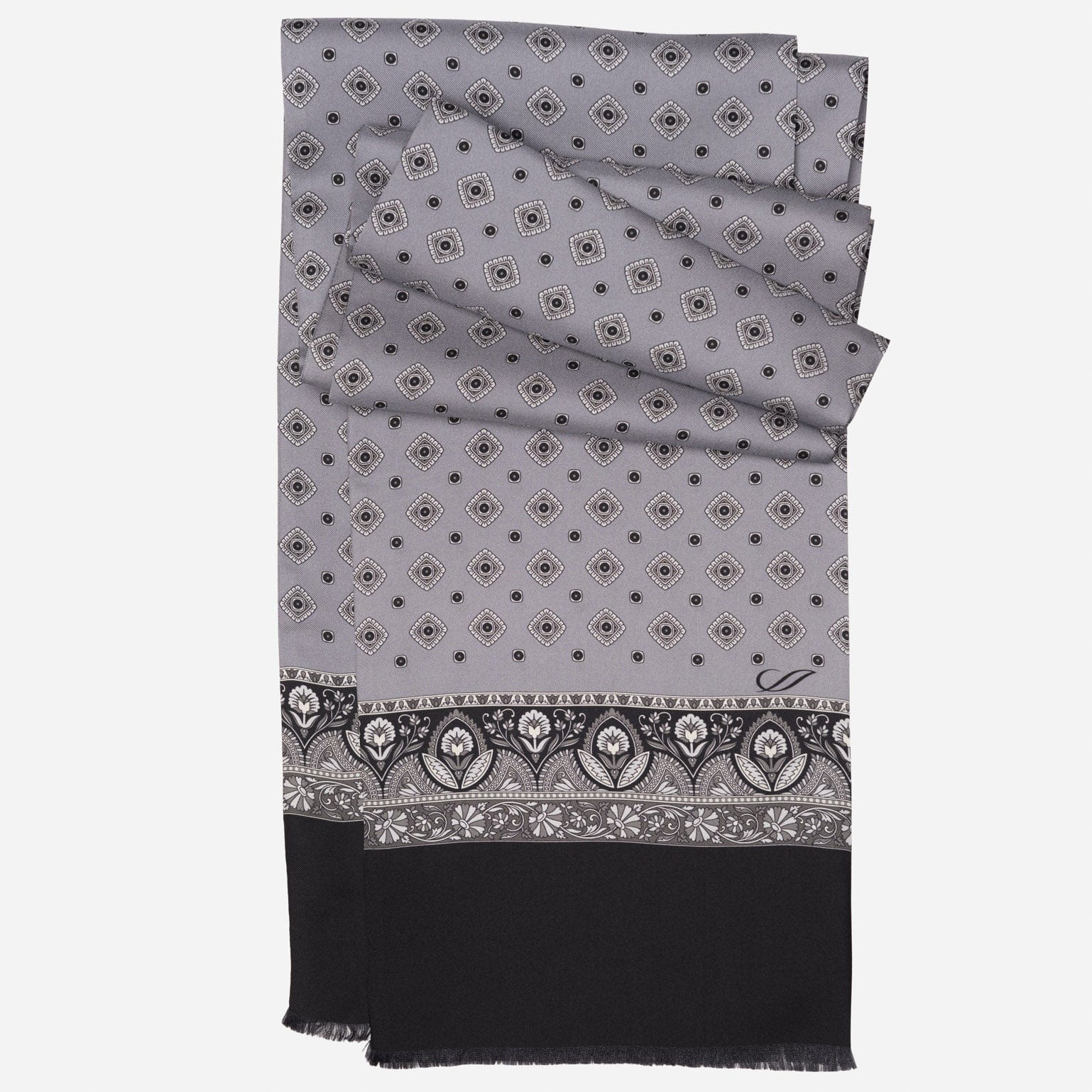 Italian Designer Men's Grey Silk Scarf