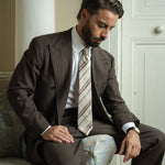Beige Striped Handmade Italian Silk Tie
