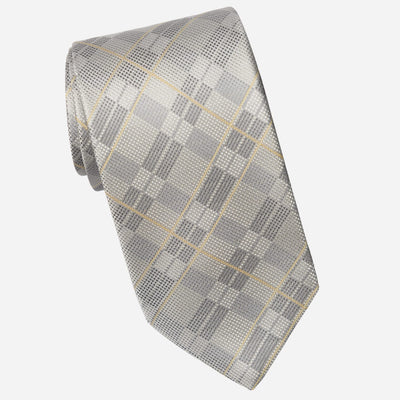 Grey Plaid Italian Silk Tie for Men