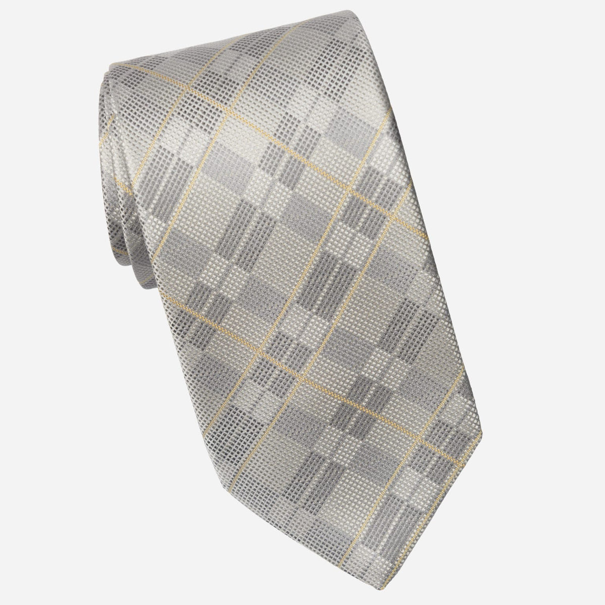 Grey Plaid Italian Silk Tie for Men