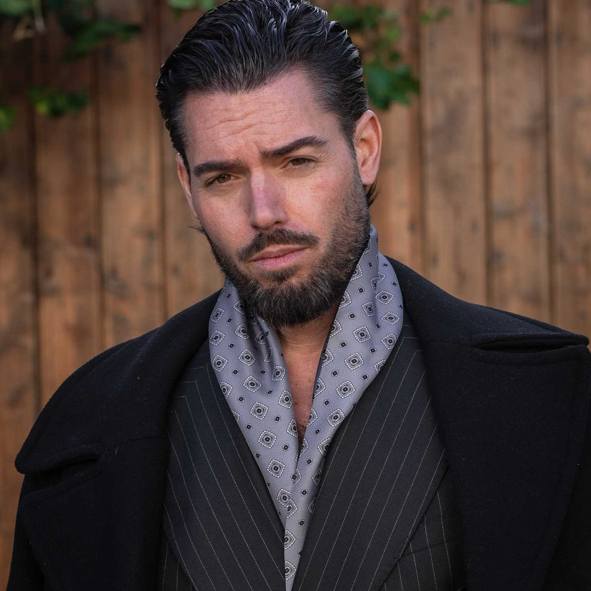 Men's luxury grey silk dress scarf