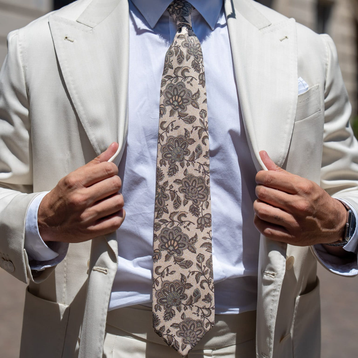 Beige & Sage Handmade Italian Silk Tie