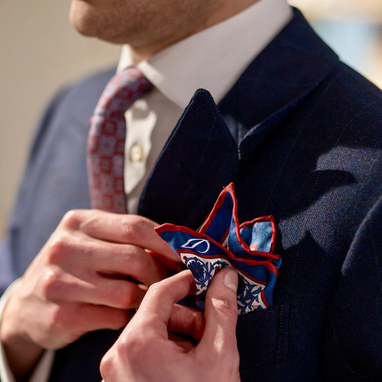 Blue and Pink Silk Italian Suit Pocket Square