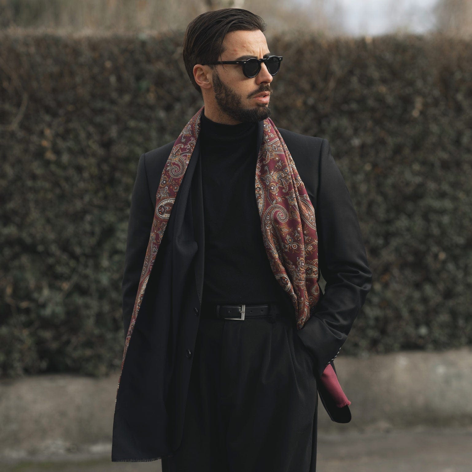 Venezia Wool Backed Silk Scarf Burgundy - Main Image