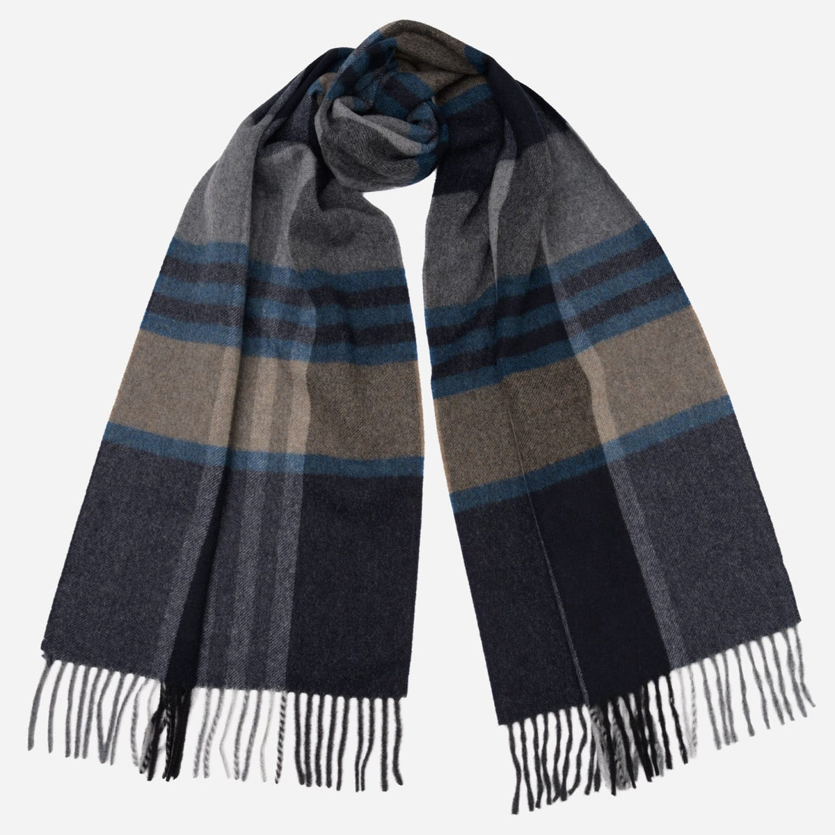 Blue Plaid Wool Cashmere Scarf