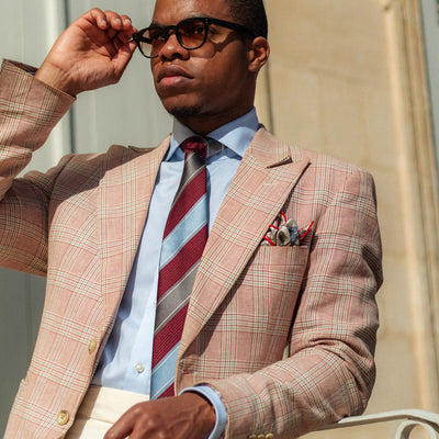 Italian Burgundy Grey and Blue Striped Tie