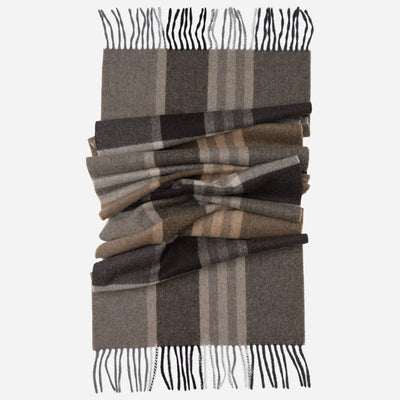 Tan Plaid Wool Cashmere Scarf