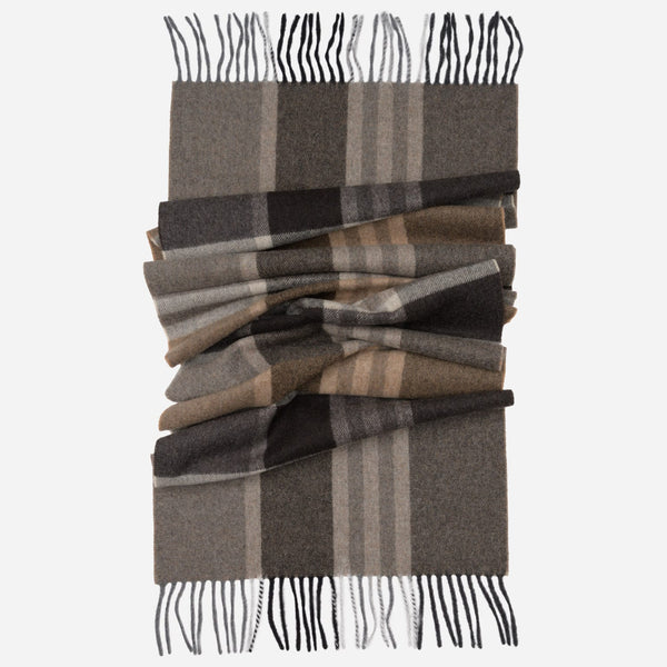 Tan Plaid Wool Cashmere Scarf