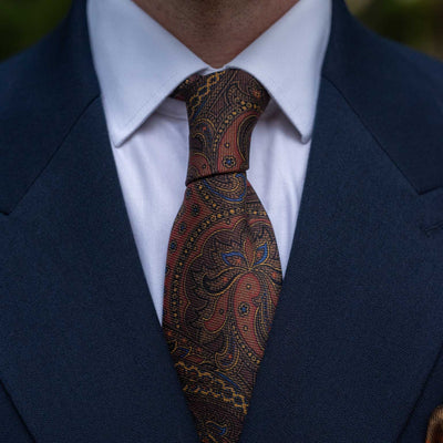 Brown paisley madder silk handmade silk tie
