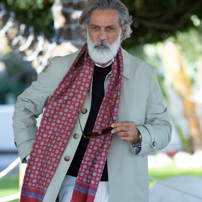 Red narrow Italian silk scarf for men