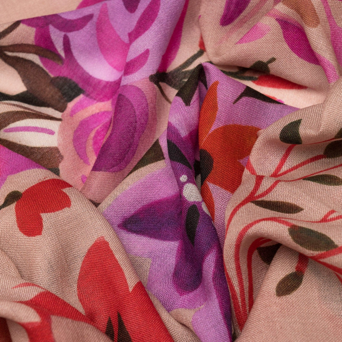 Large Pink Floral Italian Wool Scarf