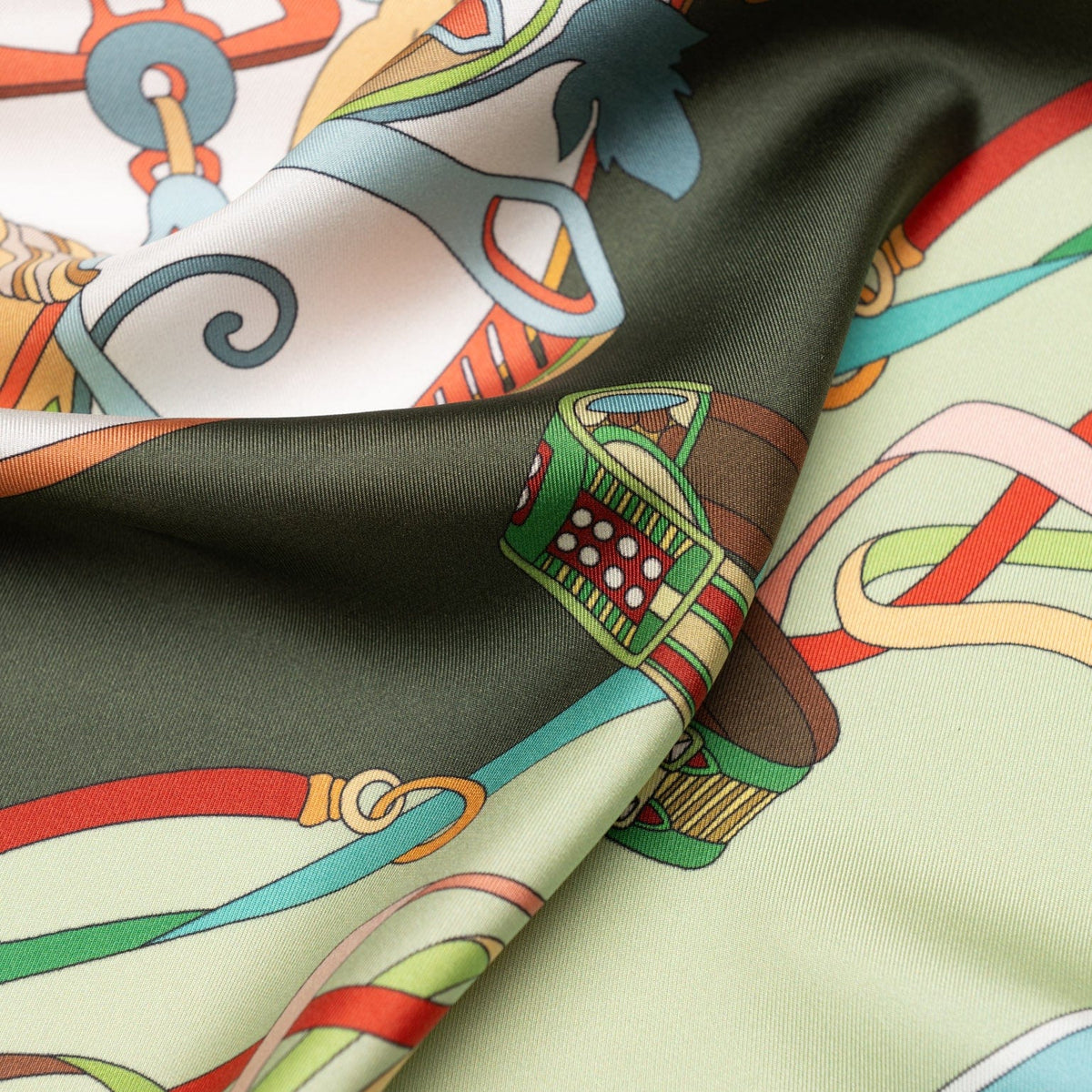 Designer Italian Silk Square Scarf - Green