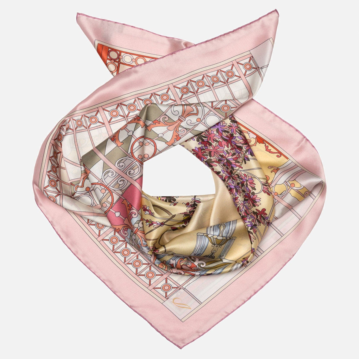 Pink Garden Design Italian Silk Square Scarf