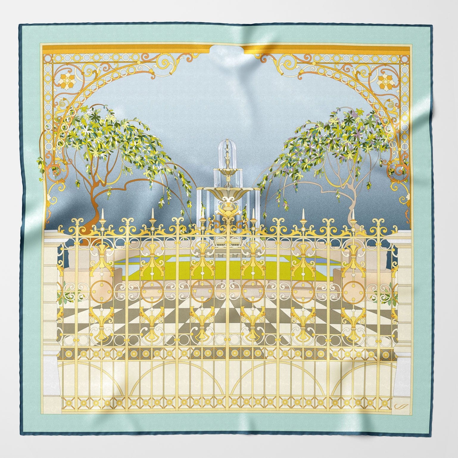 Aqua Garden Design Italian Silk Square Scarf