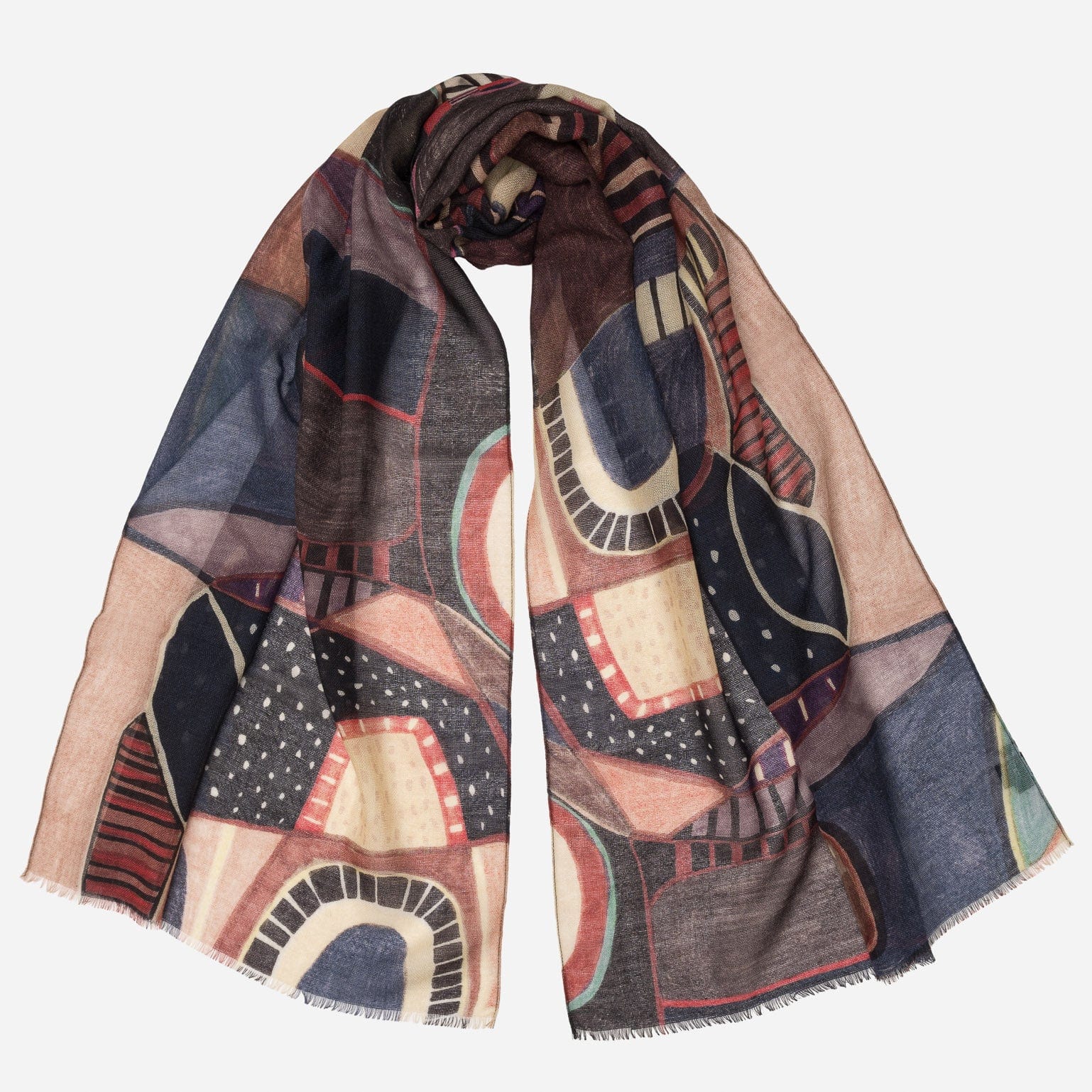 Abstract Plum Italian Wool Scarf