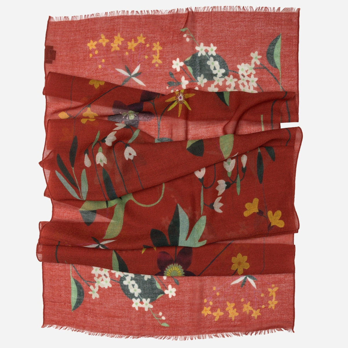 Red Floral Italian Wool Scarf