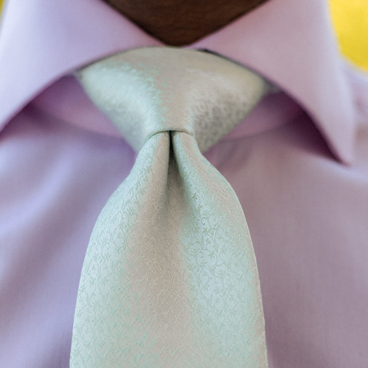 Pale green woven silk designer tie