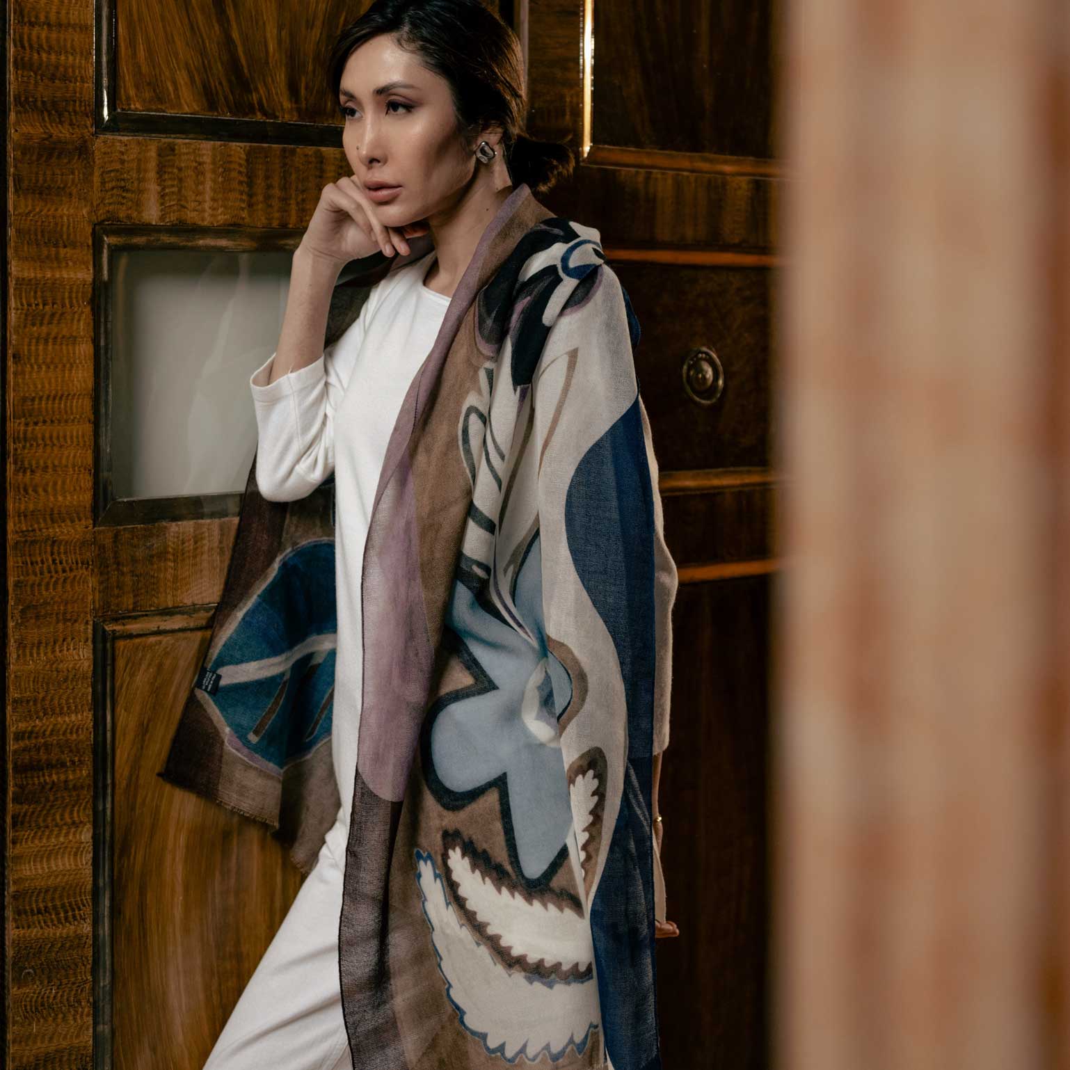 Blue and Lavender Italian Wool Scarf