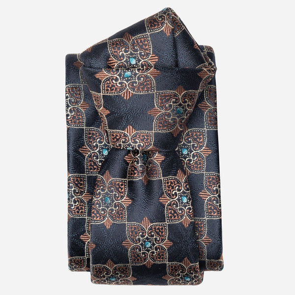 Handmade Navy and Copper Rose Silk Tie