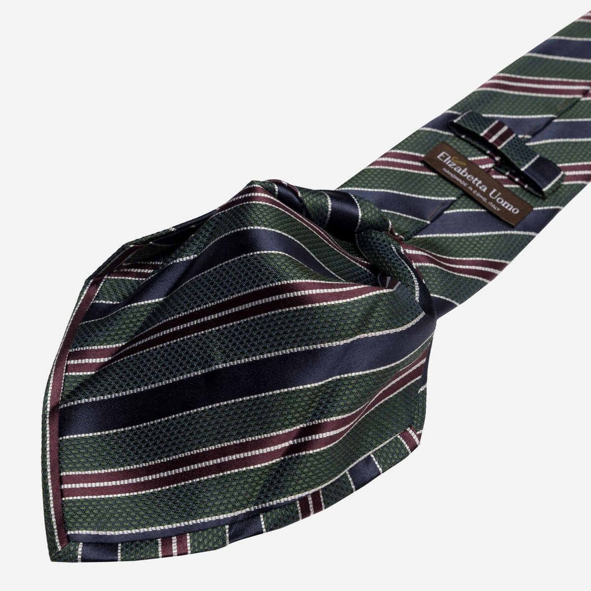 Green and Navy Stripe Italian Silk Handmade Tie