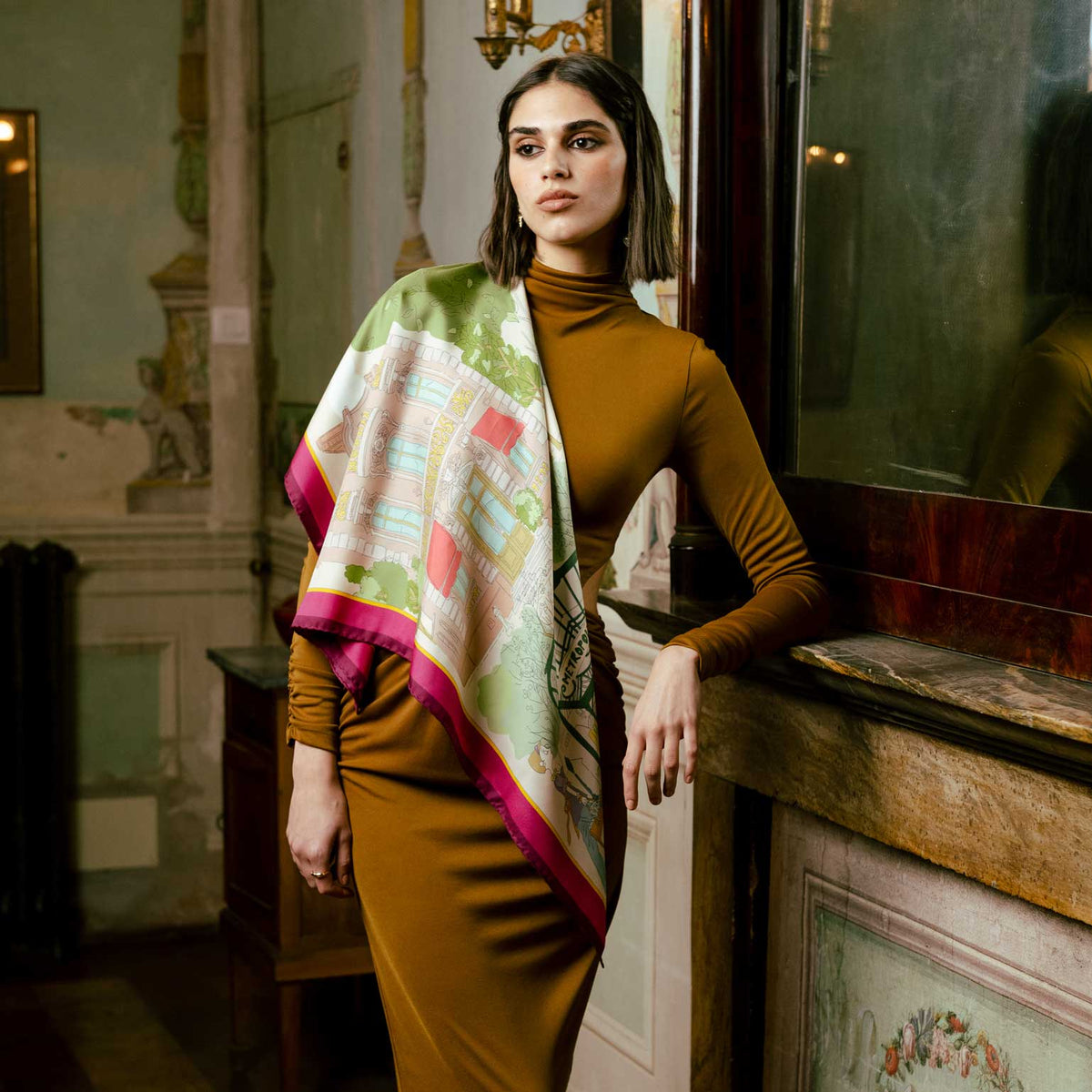 Green and Magenta Silk Square Scarf
