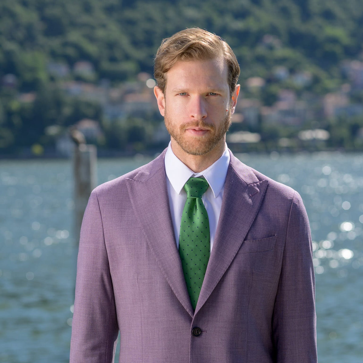 Green Italian Silk Tie - Polka Dots