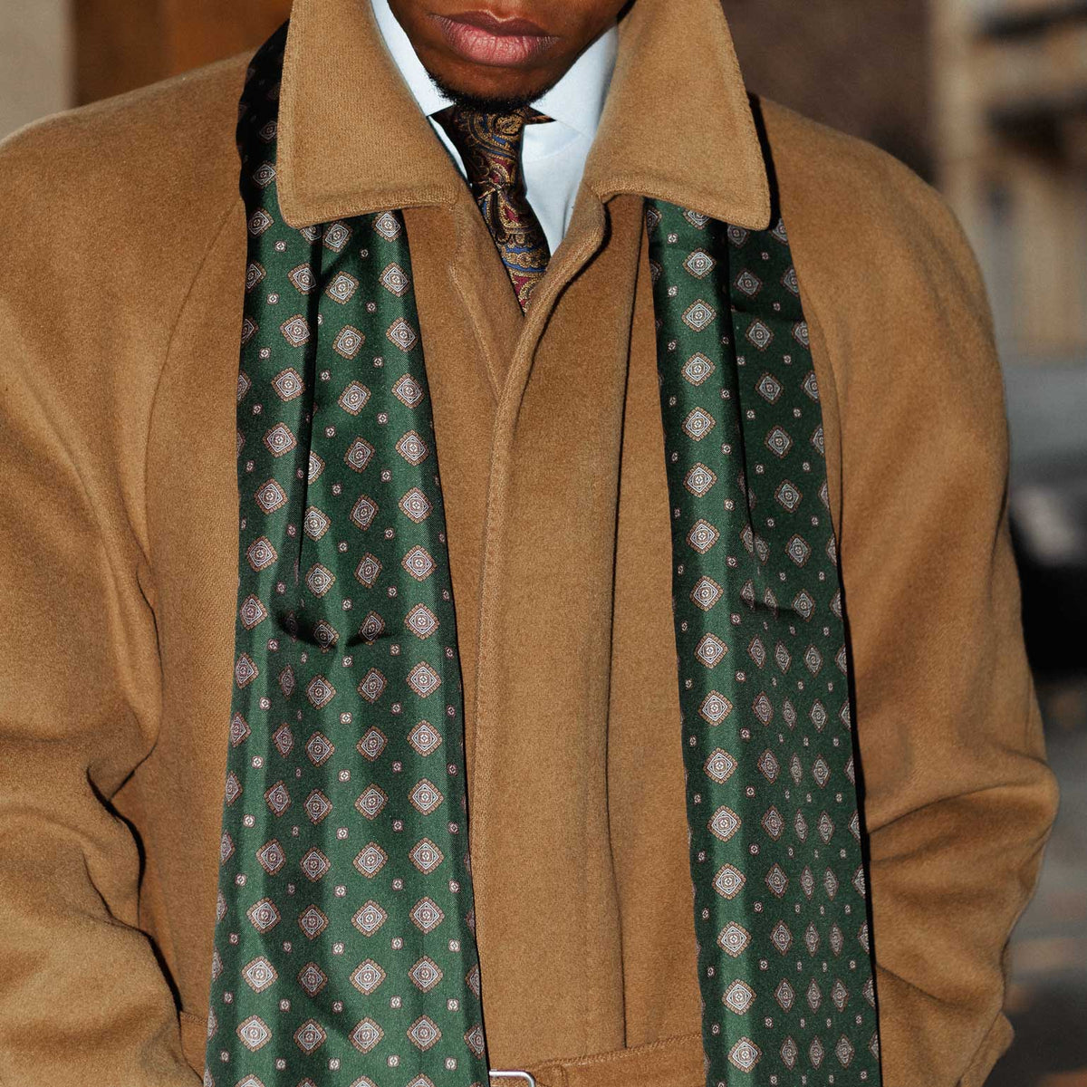 Men's forest green silk dress scarf made in Italy