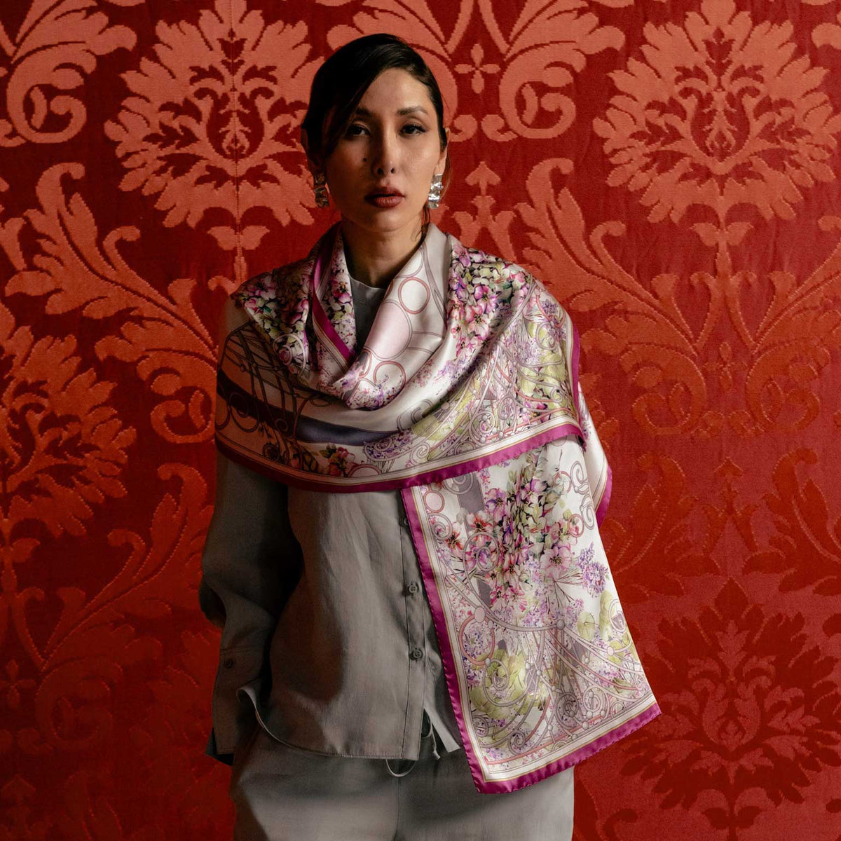 Women&#39;s luxury silk satin long scarf from Italy