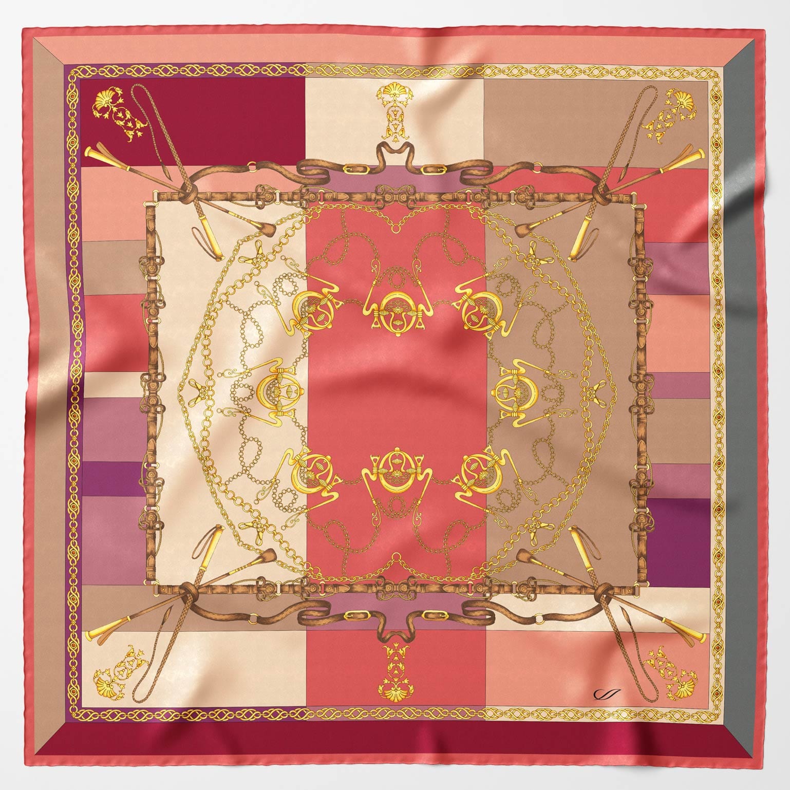 Italian Silk Satin Equestrian Scarf - Rose