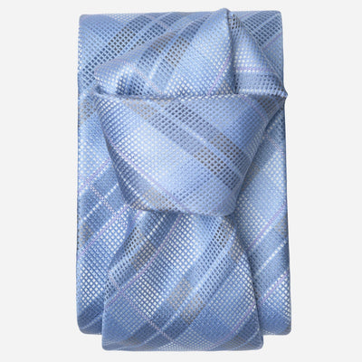 Sky Blue Italian Plaid Silk Tie for Men