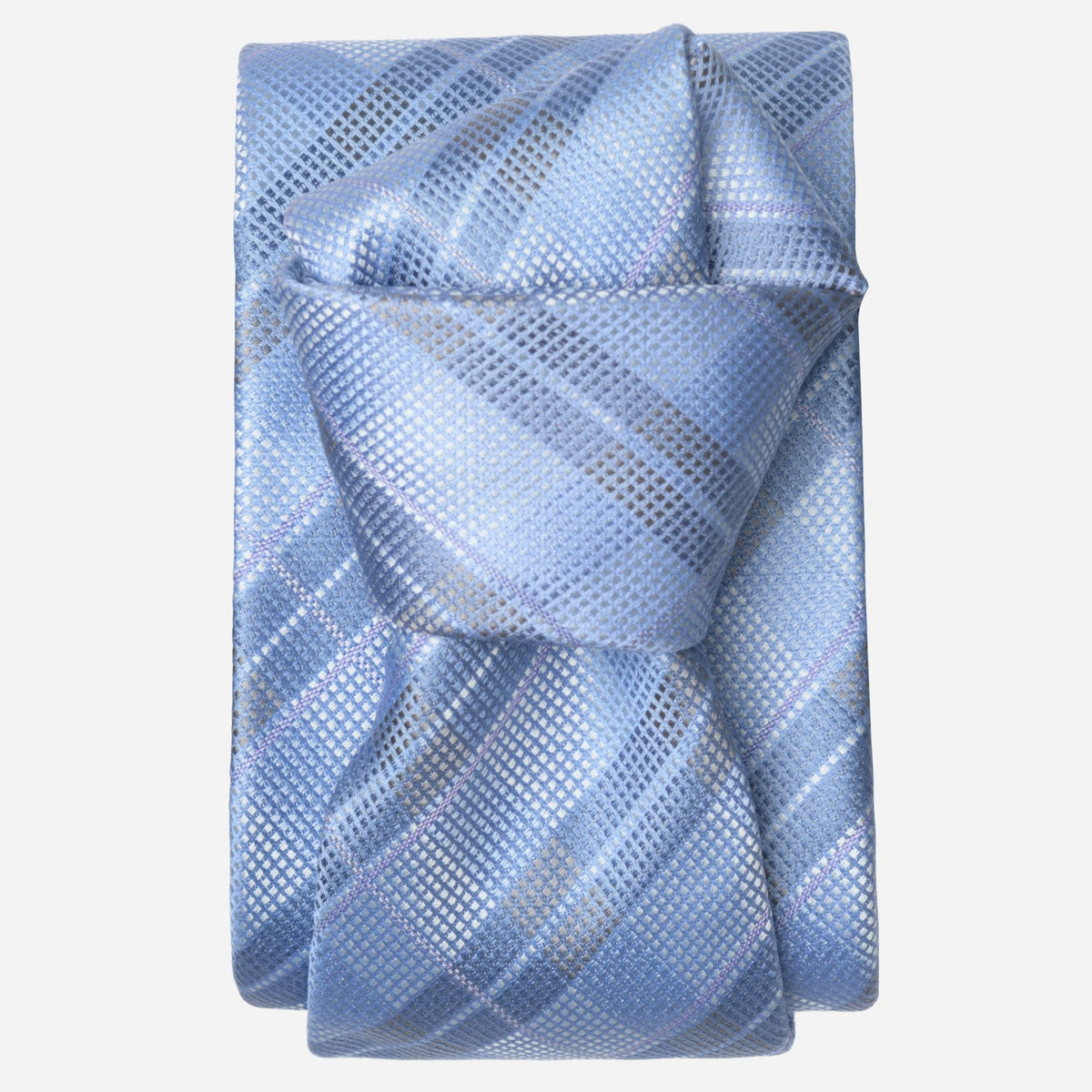 Sky Blue Italian Plaid Silk Tie for Men
