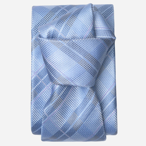 Sky Blue Italian Plaid Silk Tie for Men