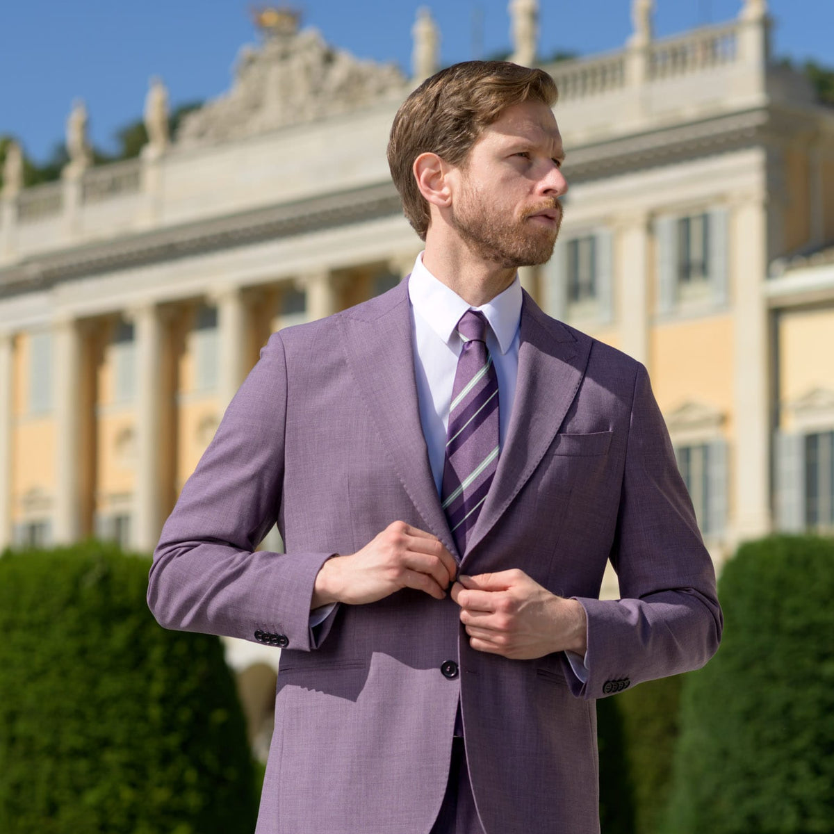Purple Striped Italian Designer Silk Tie