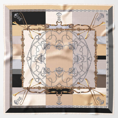 Italian Silk Satin Equestrian Scarf - Gold Tan