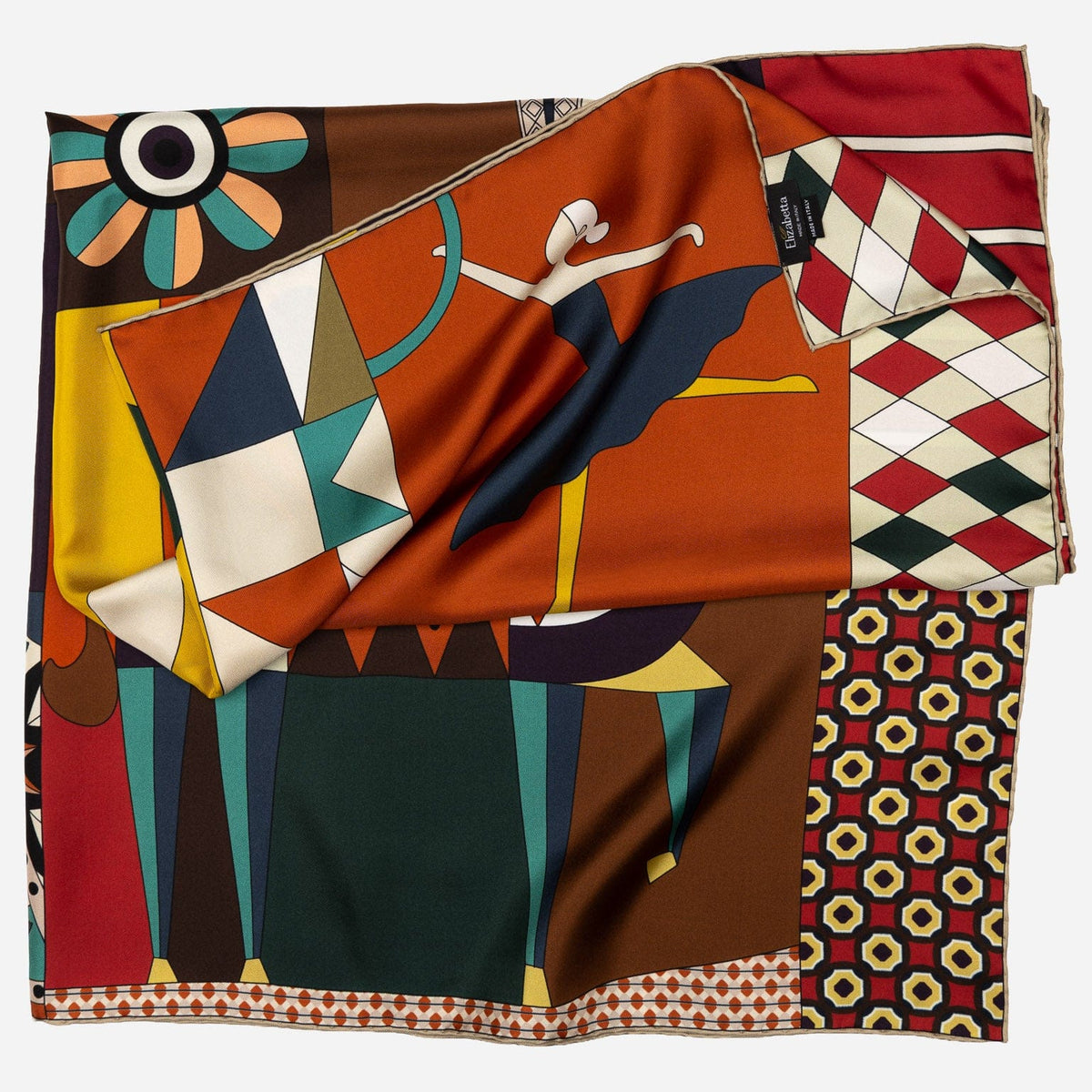 Italian Designer Brown Silk Square Scarf