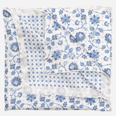 White & Blue Double Sided Silk Pocket Square