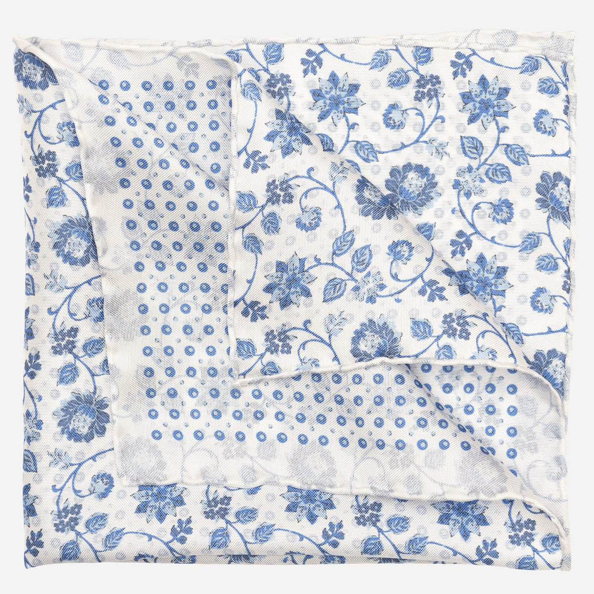 White & Blue Double Sided Silk Pocket Square