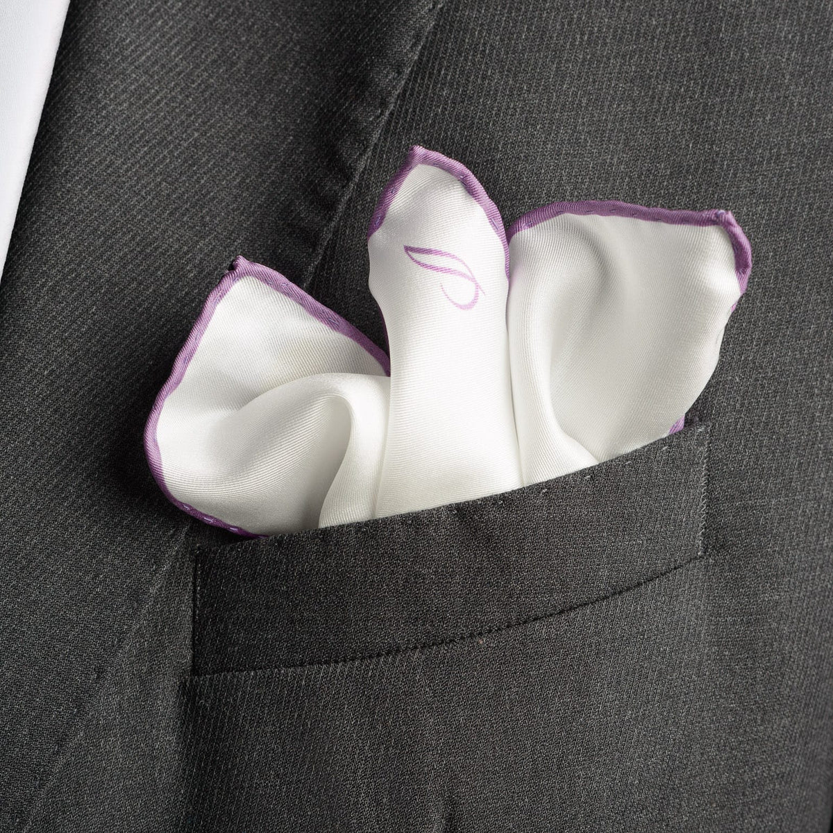 Italian White Lilac Silk Pocket Square
