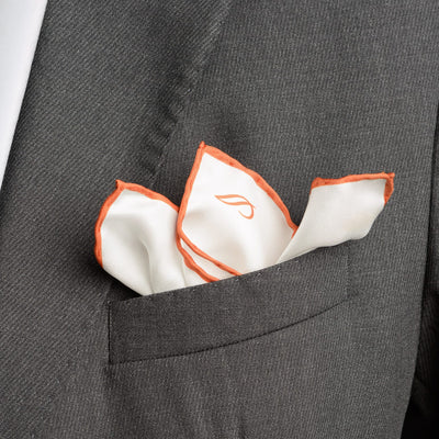 Italian White Orange Silk Pocket Square