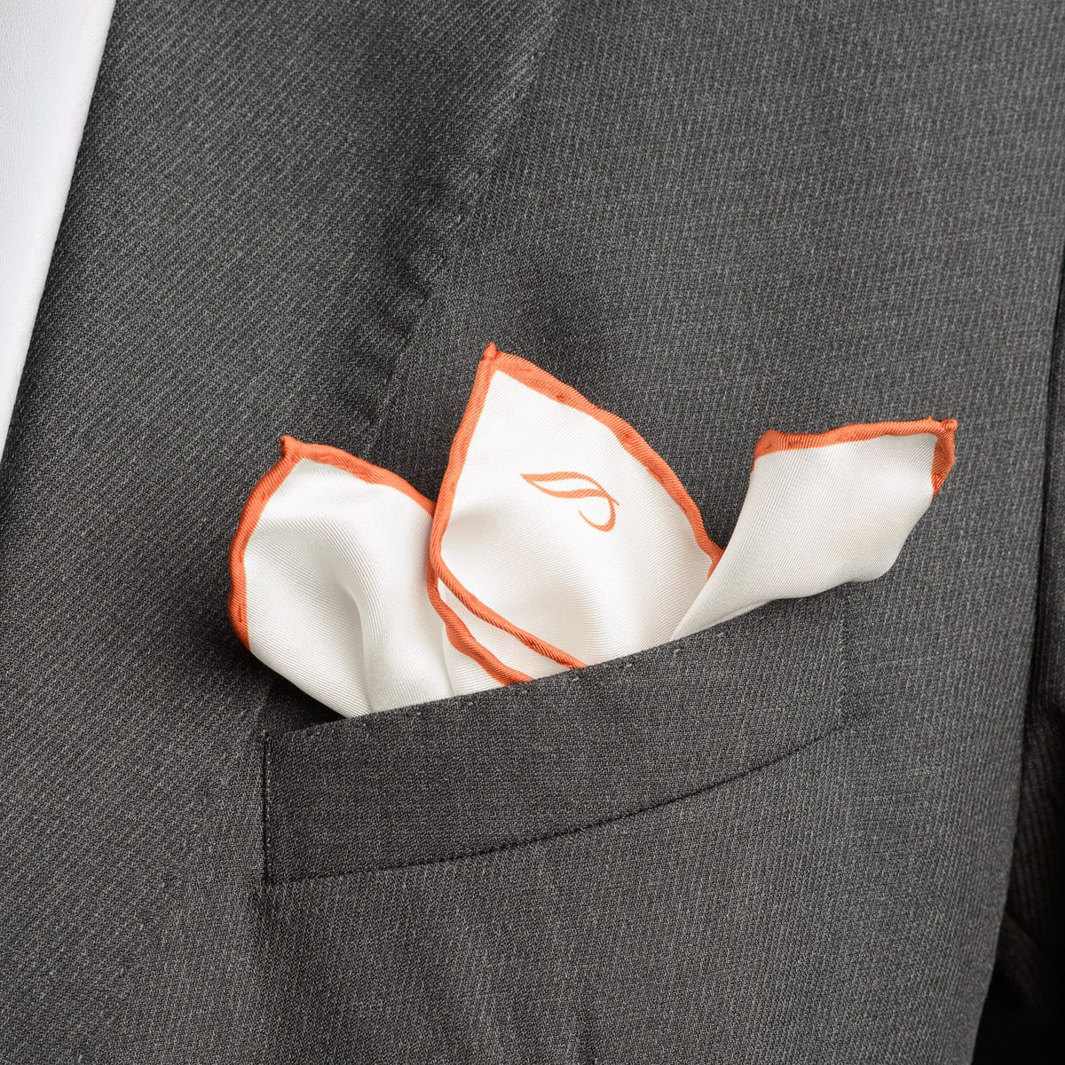 Italian White Orange Silk Pocket Square