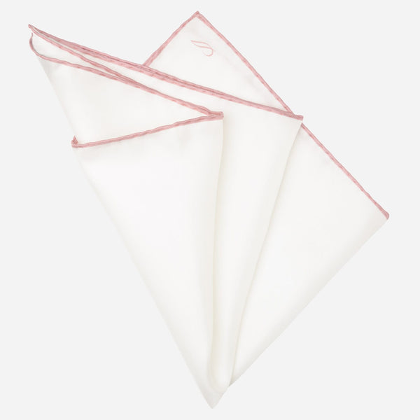 Italian White Pink Silk Pocket Square
