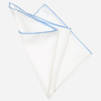 Italian White Sky Blue Silk Pocket Square