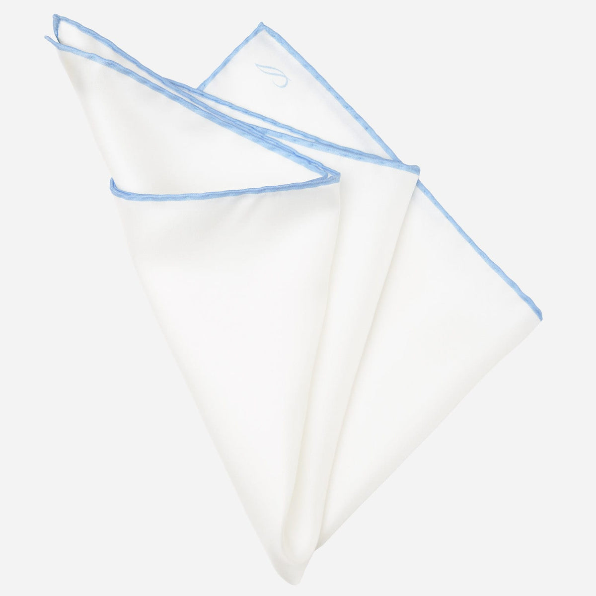Italian White Sky Blue Silk Pocket Square