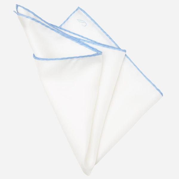 Italian White Sky Blue Silk Pocket Square